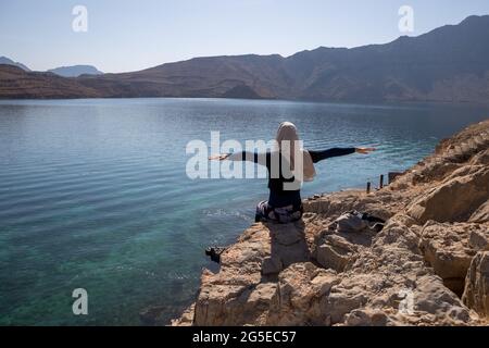 Genießen Sie die Ruhe auf Telegraph Island, Musandam, Oman Stockfoto