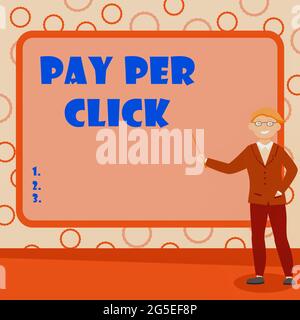 Textüberschrift mit „Pay per Click“. Wort geschrieben über Internet-Marketing, in dem die Zahlung basiert auf clickthroughs Abstract Professor geben Stockfoto