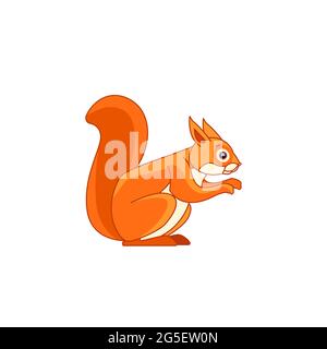 Fütterung von roten Eichhörnchen. Heck nach oben. Cartoon-Charakter eines Nagetier Säugetier Tier. Ein wildes Waldgeschöpf mit orangefarbenem Fell. Seitenansicht. Vektor flach Stock Vektor