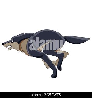 Wolf läuft sehr schnell. Cartoon-Charakter eines gefährlichen Säugetier Tier. Ein wildes Waldgeschöpf mit dunklem Fell. Seitenansicht. Vektorgrafik flach Stock Vektor