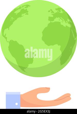 Erde hält Handfläche isoliert Symbol auf weißem Hintergrund. Flache Vektorgrafik. Stock Vektor
