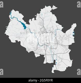 Karte Brünn. Detaillierte Karte des Verwaltungsgebiets der Stadt Brünn. Stadtbild-Panorama. Lizenzfreie Vektorgrafik. Übersichtskarte mit Autobahnen, Straßen, riv Stock Vektor