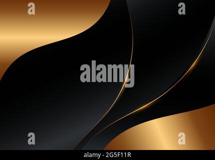 Abstrakt schwarz golden glatte Wellenform und Linien Hintergrund Vorlage Luxus-Stil. Vektorgrafik Stock Vektor