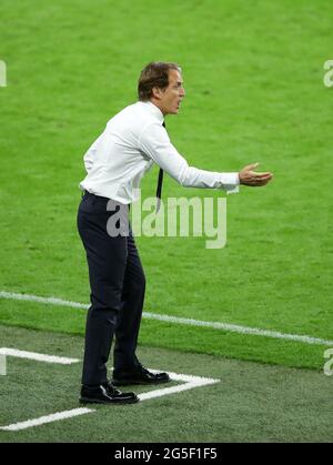 London, England, 26. Juni 2021. Roberto Mancini Trainer von Italien während des UEFA-Europameisterschaftsspiel im Wembley-Stadion, London. Bildnachweis sollte lauten: David Klein / Sportimage Stockfoto