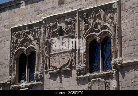 ALLE DE LA PORTADA DEL PALACIO DE LOS MOMOS - S XVI - GOTICO FLORIDO - FOTO AÑOS 90. ORT: PALACIO DE LOS MOMOS. Zamora. SPANIEN. Stockfoto