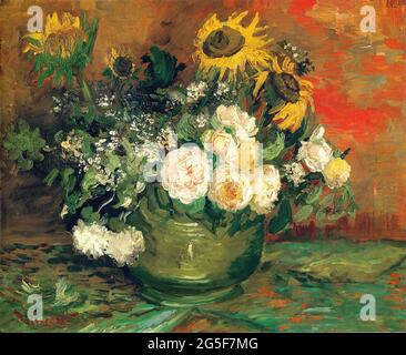 Vincent Van Gogh - Stillleben mit Rosen Sonnenblumen 1886 Stockfoto
