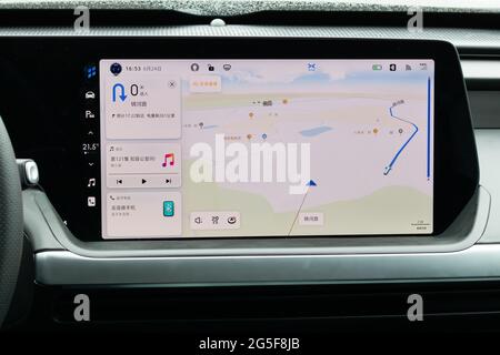 Hongkong, China 24. Juni 2021: XPeng P7 EV Dashboard 24 2021. Juni in Hongkong. Stockfoto