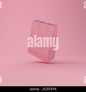 Einkaufstasche schweben in rosa Hintergrund. 3d-Rendering. Stockfoto