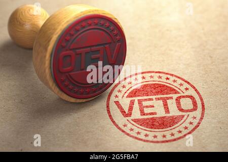 Veto-Stempel auf Bastelpapier. 3d-Illustration Stockfoto