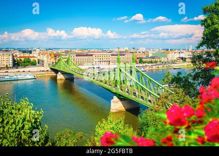 Blick auf Liberty Bridge in Budapest von oben Stockfoto