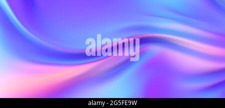 Schillerndes Chrom gewellt Gradient Stoff abstrakter Hintergrund, ultraviolette holografische Folie Textur, flüssige Oberfläche, Wellen, metallische Reflexion. Stockfoto