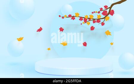 Vektorgrafik - Herbst ländliche Landschaft und Ahornzweig Stock Vektor