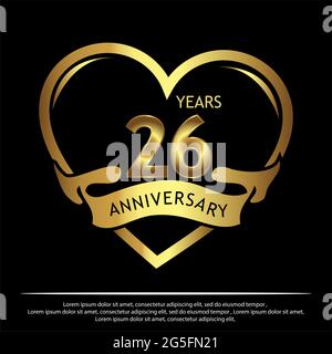 26 Jahre Jubiläum golden. Jahrestag Vorlage Design für Web, Spiel, Kreatives Poster, Broschüre, Flyer, Flyer, Magazin, Einladungskarte - Vektor Stock Vektor