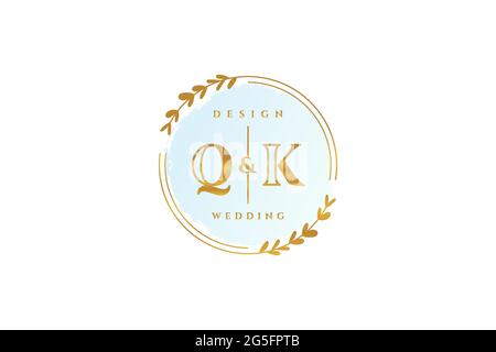 QK Beauty Monogramm und elegantes Logo Design Handschrift Logo der ersten Unterschrift, Hochzeit, Mode, Blumen und botanische mit kreativen Vorlage. Stock Vektor