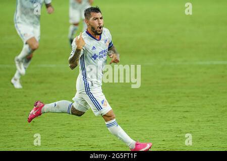 Orlando, Florida, USA, 26. Juni 2021, FC Cincinnati Mittelfeldspieler Luciano Acosta #11 feiert nach einem Tor gegen Tonronto FC im Exploria Stadium. (Foto: Marty Jean-Louis) Quelle: Marty Jean-Louis/Alamy Live News Stockfoto
