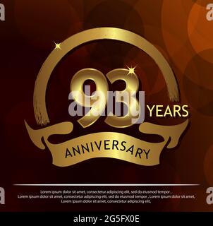 93 Jahre Jubiläum golden. Jahrestag Vorlage Design für Web, Spiel, Kreatives Poster, Broschüre, Flyer, Flyer, Magazin, Einladungskarte - Stock Vektor