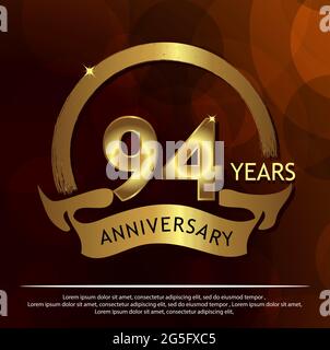 94 Jahre Jubiläum golden. Jahrestag Vorlage Design für Web, Spiel, Kreatives Poster, Broschüre, Flyer, Flyer, Magazin, Einladungskarte - Stock Vektor