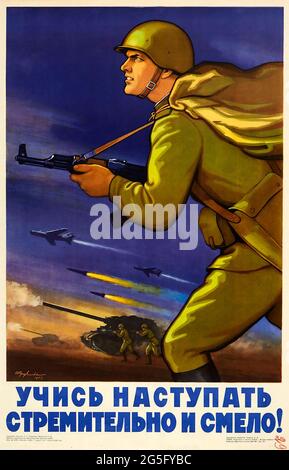 Vintage Poster – Rote Armee – Kalter Krieg – Sowjetische Propaganda – Lerne Voranzukommen, 1963 Stockfoto