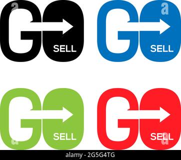 Symbole für „Go Sell Stock“ Buntes Set-Symbol. Beschriftung. vektor Stock Vektor