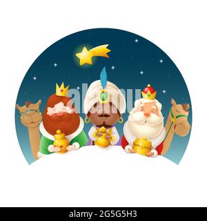 We Three Kings Celebrate Epiphany - niedliche Vektorgrafik isoliert Stock Vektor