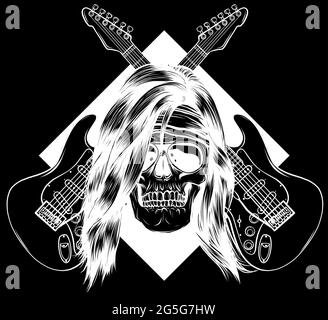 Totenkopf mit kreuzenden Gitarren Vektor Illustration Design Stock Vektor