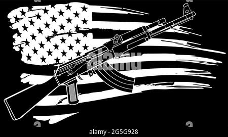 Illustration der US-Flagge mit einem AK 47 Gewehr Stock Vektor