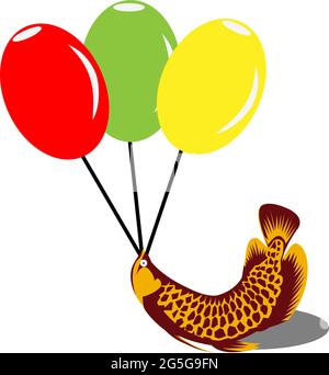 Arowana Fisch Vektor. Fisch und Ballons. Vektorgrafik auf weißem Hintergrund Stock Vektor