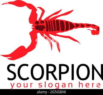 Scorpion Logo Stock Logo Vorlage, flaches Design. Rotes Scorpion-Logo Stock Vektor
