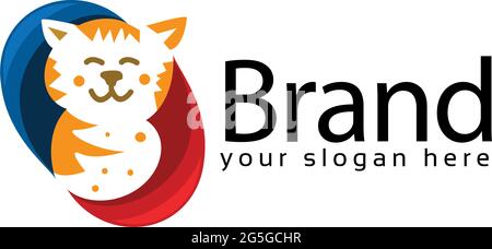 Farbenfrohes Katzenlogo, flaches Design. Vektorgrafik auf weißem Hintergrund Stock Vektor