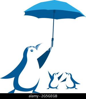 Pinguin schützen ihre Kinder mit Regenschirm. .Vektor-Illustration - Vektor Stock Vektor