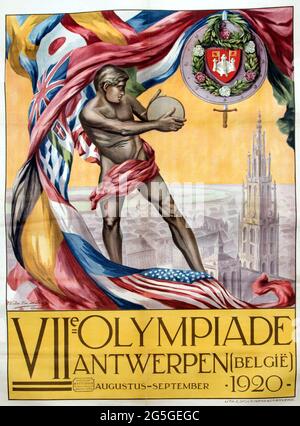 Ein Vintage-Plakat für die Olympischen Spiele in Antwerpen 1920 Stockfoto