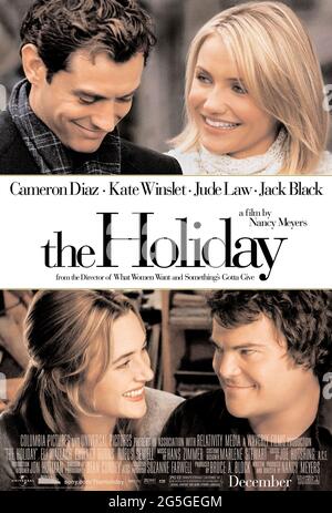 The Holiday (2006) Regie: Nancy Meyers mit Kate Winslet, Cameron Diaz, Jack Black und Jude Law. Zwei Frauen, die mit Problemen mit Männern zu kämpfen haben, tauschen ihre Häuser in den Ländern des jeweils anderen aus, wo sie jeweils einen Einheimischen treffen und sich verlieben. Stockfoto