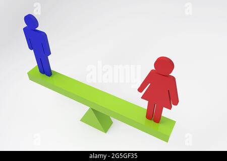 Spektakuläres Konzept über GLEICHHEITSGENDERINNEN und -Männer bei 3D-RENDERING. Stockfoto