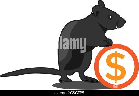 Maus und Dollar-Symbol, flaches Design. Vektorgrafik auf weißem Hintergrund Stock Vektor