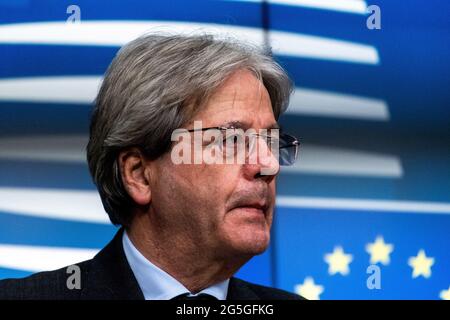 Porträt des EU-Kommissars für Wirtschaft und des ehemaligen italienischen Ministerpräsidenten Paolo Gentiloni. Brüssel. Belgien. Stockfoto