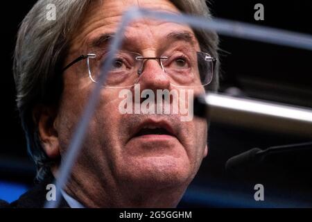 Porträt des EU-Kommissars für Wirtschaft und des ehemaligen italienischen Ministerpräsidenten Paolo Gentiloni. Brüssel. Belgien. Stockfoto