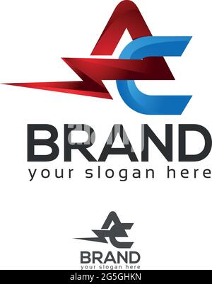 Buchstaben A und C mit Blitz auf weißem Hintergrund. Logo mit einem Grundverlauf Stock Vektor