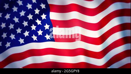 Nahaufnahme der amerikanischen Flagge. Die amerikanische Flagge für den Unabhängigkeitstag der USA. Flagge der USA für die Party am 4. Juli. Stockfoto