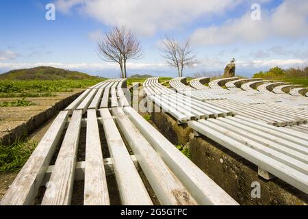 Das Didgori-Denkmal in Didgori, Georgien gegen den bewölkten Himmel Stockfoto