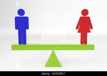 Spektakuläres Konzept über GLEICHHEITSGENDERINNEN und -Männer bei 3D-RENDERING. Stockfoto