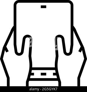 Benutzer spielt auf dem flexiblen Smartphone-Bildschirm Linie Symbol Vektor-Illustration Stock Vektor