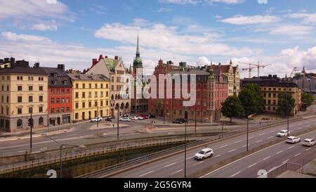 Stockholms Gamla Stan (Altstadt), eine Aufnahme mit einer Drohne, Schweden Stockfoto