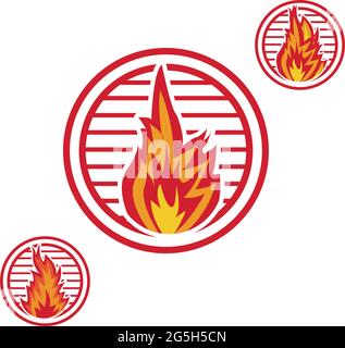 Feuer Ikonen gesetzt. Symbol des Feuers im Kreis. Stock Illustration Stock Vektor