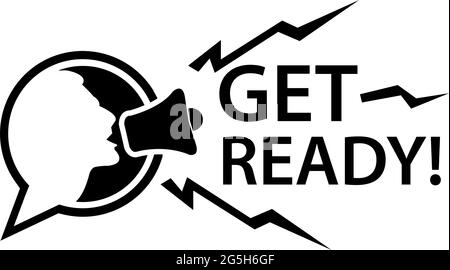 Machen Sie sich bereit mit dem Megaphon. Flache Vektorgrafik auf weißem Hintergrund. Stock Vektor