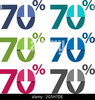Siebzig Prozent nach unten, Pfeildarstellung nach unten Stock Vektor