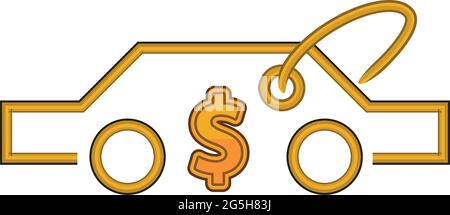 Auto- und Dollar-Ikonen, flaches Design. Ein Auto kaufen. Vektorgrafik auf weißem Hintergrund. Stock Vektor