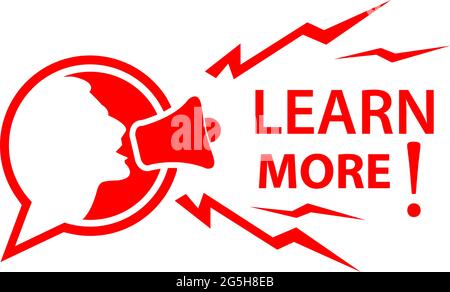 Erfahren Sie mehr mit Megaphon. Illustration im Vektorformat. Flaches Design Stock Vektor
