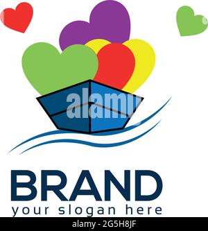 Boot und Liebe Logo Vorlage, Vektor-Symbol. Das Schiff trägt viele Anhänger Stock Vektor