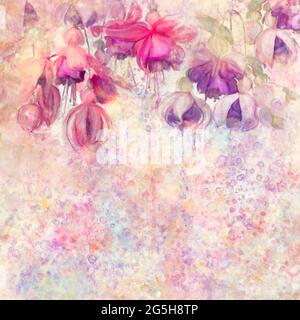 Abstrakt Rosa und lila Fuchsia Blumen, Aquarell Hintergrund Stockfoto