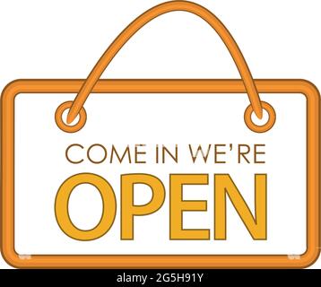 Kommen Sie herein, wir sind ein offenes, flaches Design. Vektorgrafik auf weißem Hintergrund. Stock Vektor